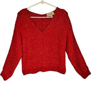 Women's Red Sparkle Metallic Knit Valentine's Day Sweater‎ Medium Cozy Rib Knit